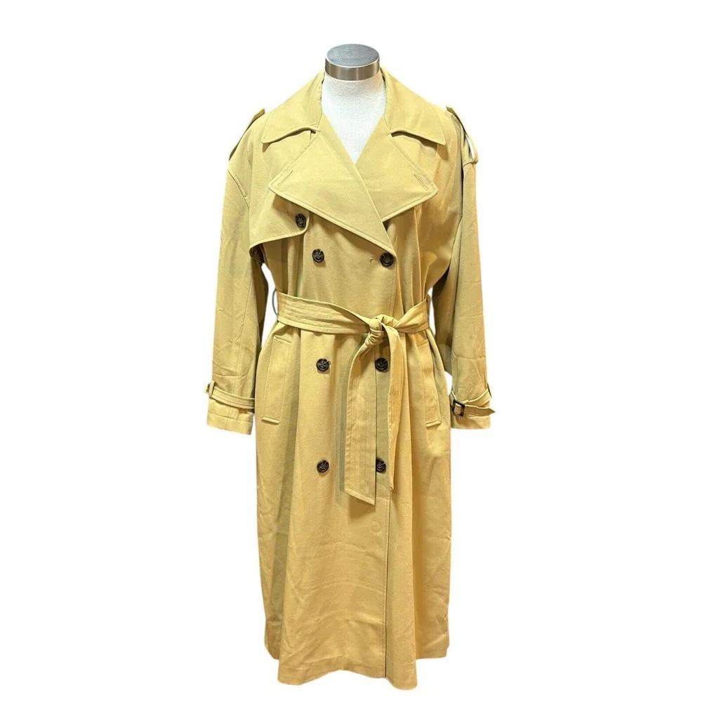 NWT Topshop Trench Coat Double Breasted Belted Sand Mustard Sz. 10 - Picture 3 of 13